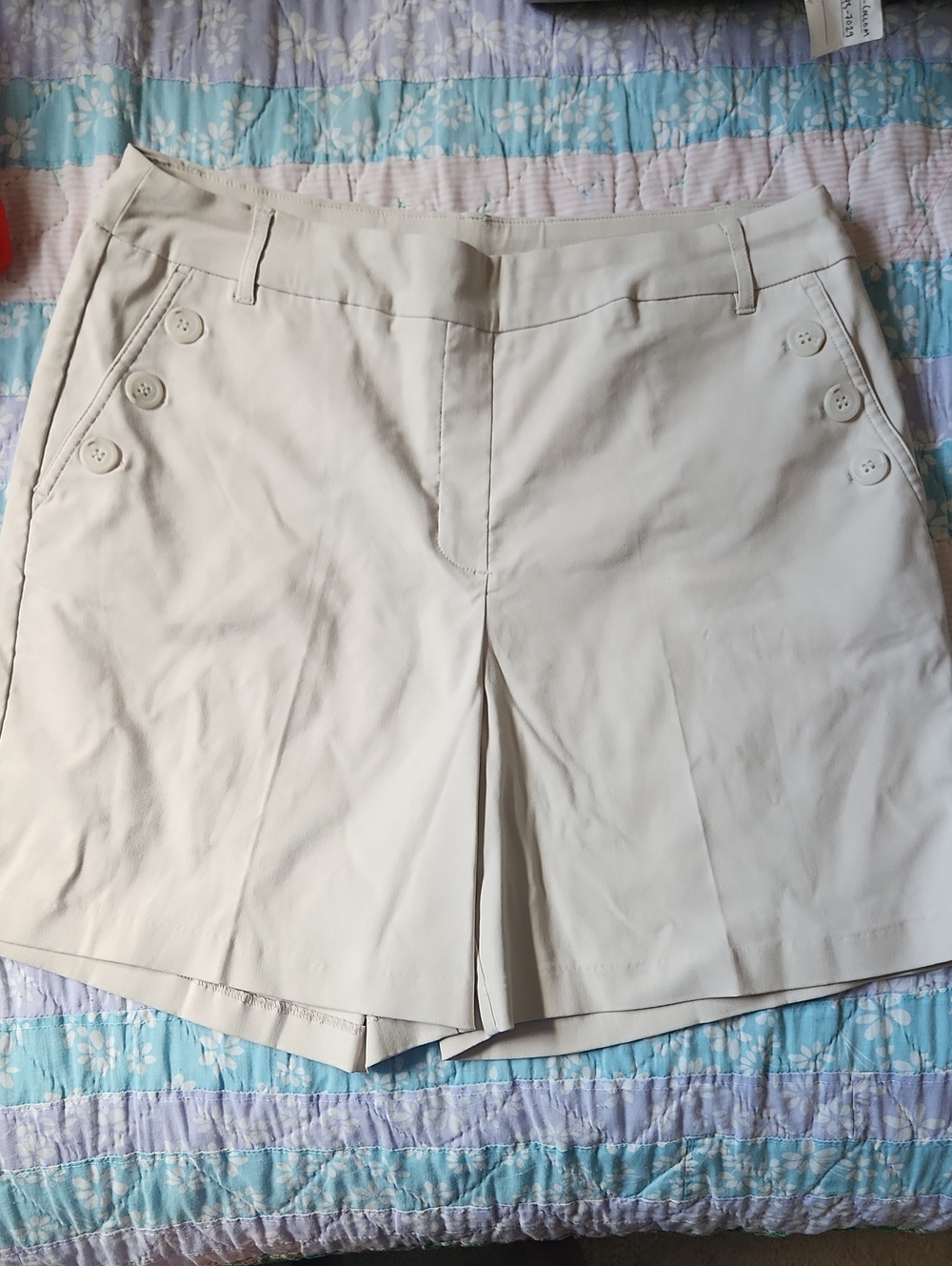 Tribal Cream Bermuda Shorts with Side Button Detail